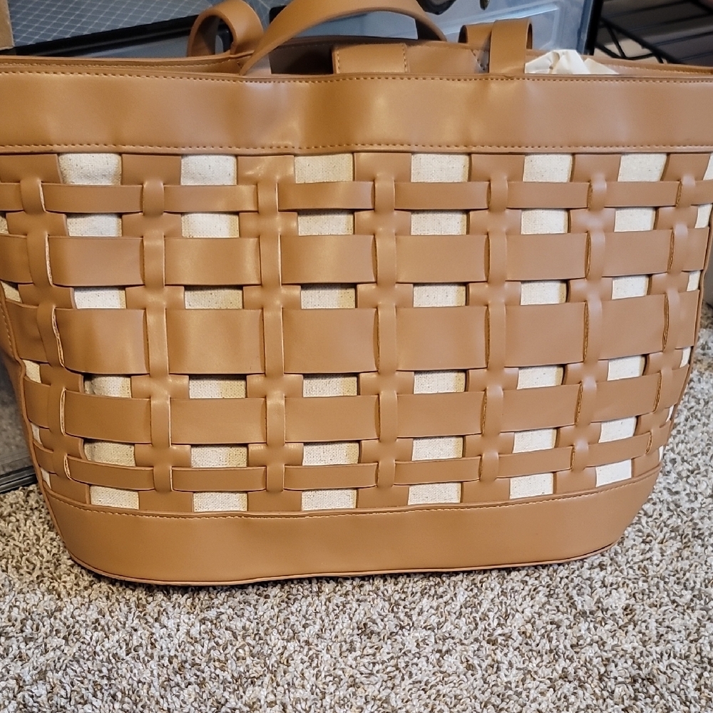 Tan Woven Tote Bag